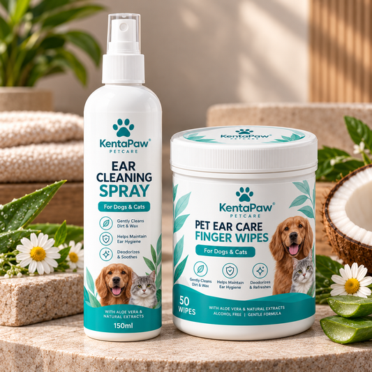 KentaPaw Pet Ear Care Combo – Ear Cleaning Spray + Finger Wipes